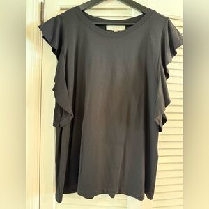 LOFT Black Ruffled Cap Sleeve Blouse